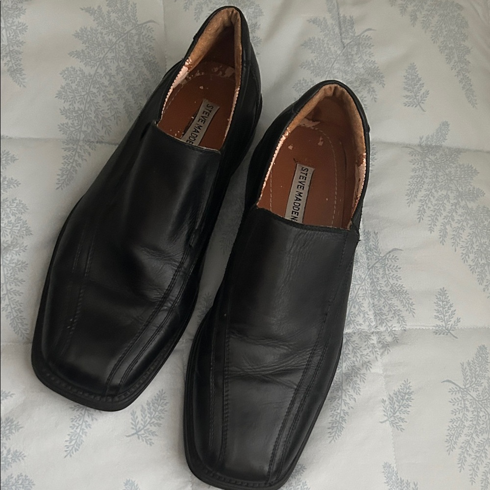Steve Madden Black Leather Loafers for Men
